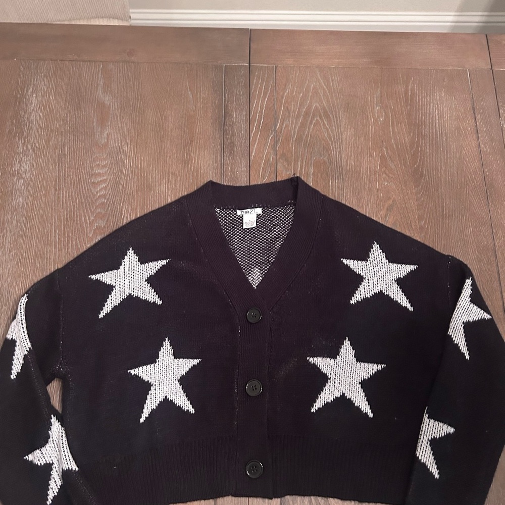 Rue21 Black Cardigan with White Star Design